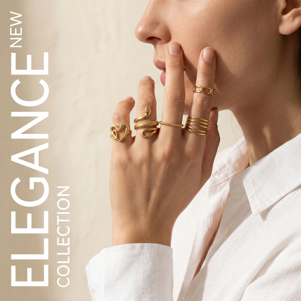 QIAOREN Stainless Steel Stackable Rings Set PVD Gold Plated Adjustable Open Ring Jewelry for Women