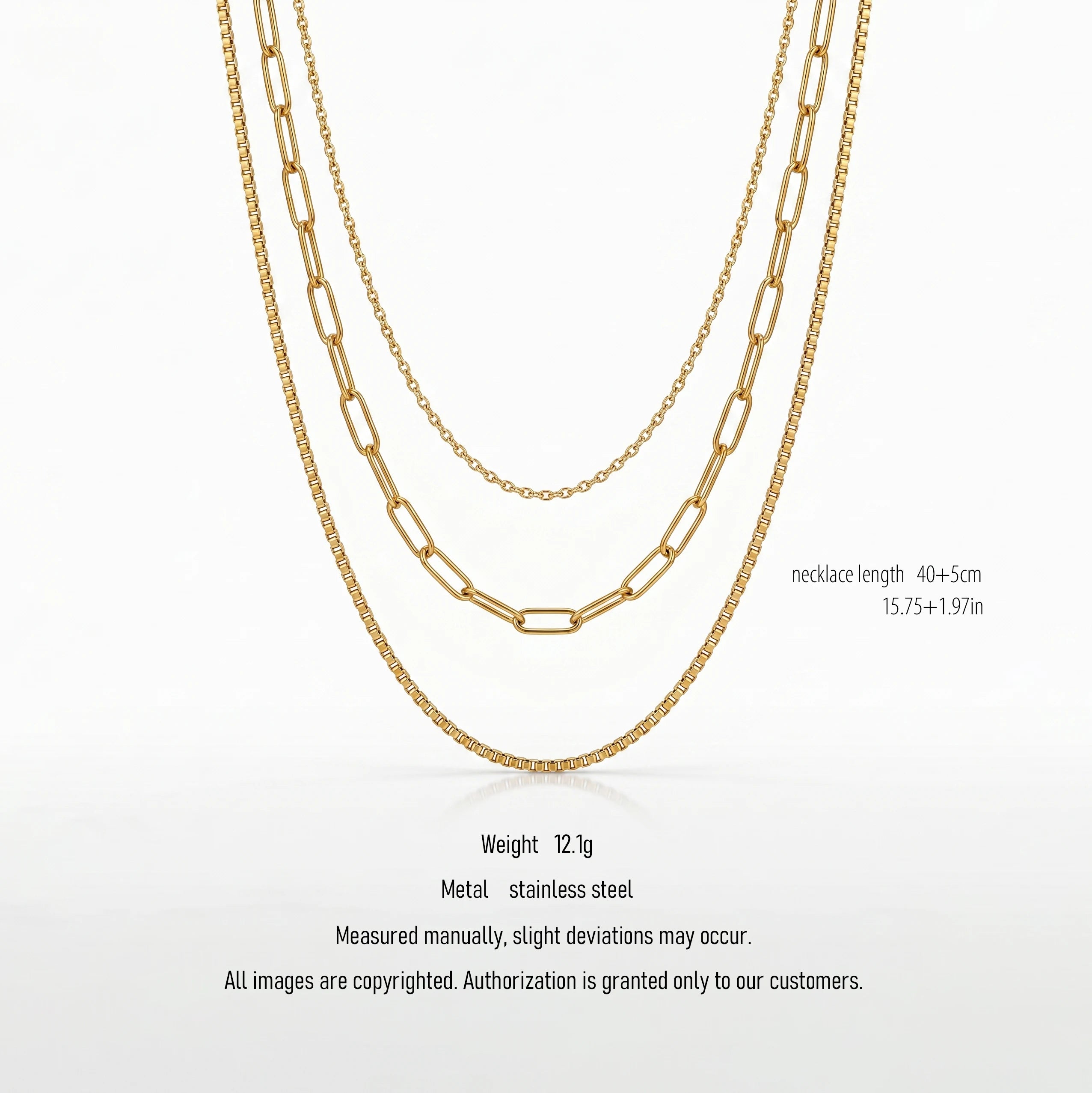 QIAOREN 10590 3 Layered Paperclip Chain Necklace 18K Gold Plated Stainless Steel Waterproof Tarnish Free Trendy Jewelry