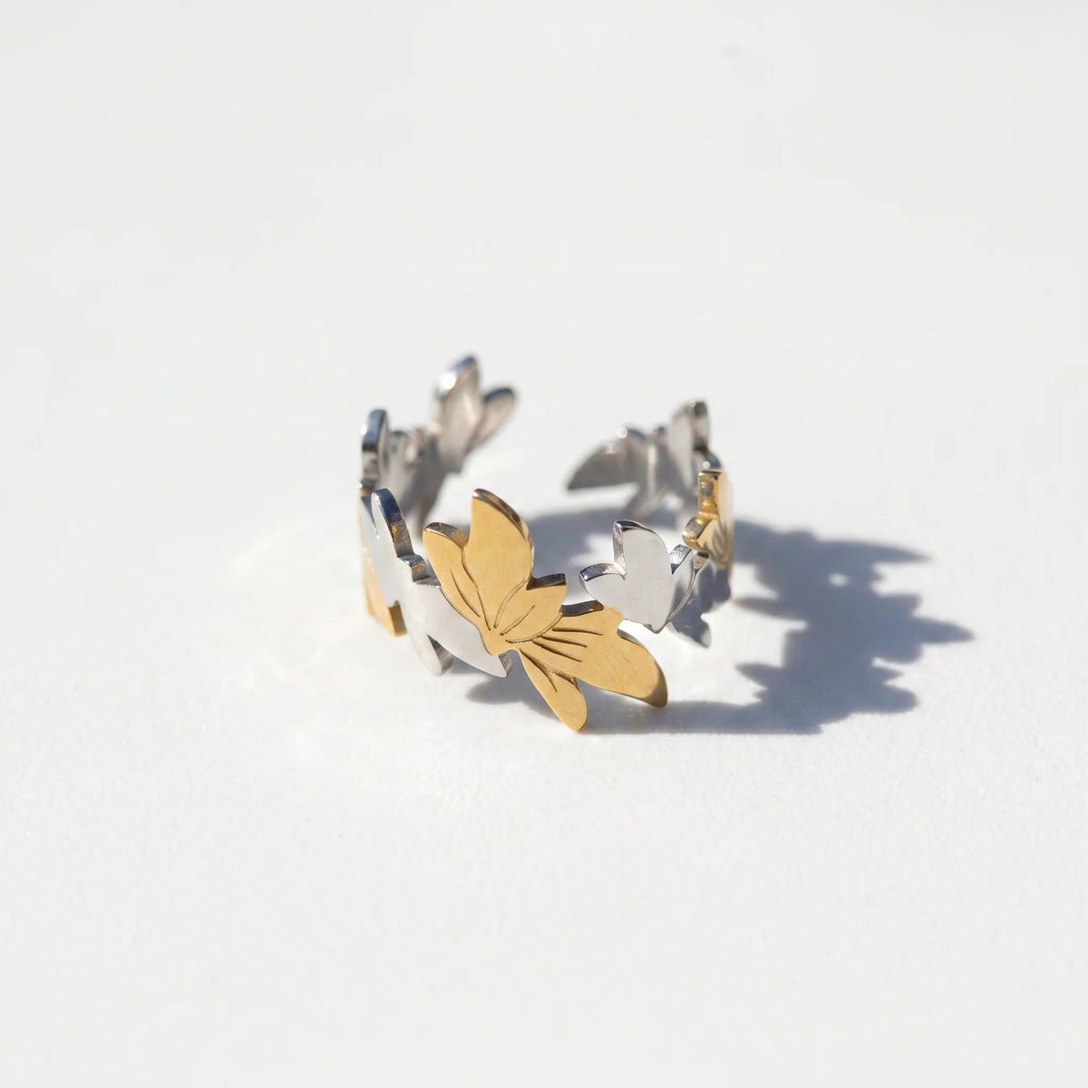 QIAOREN 12943-47 18K Gold Plated 316L Stainless Steel Two Tone Snake Star Adjustable Rings Set Tarnish Free Waterproof Jewelry