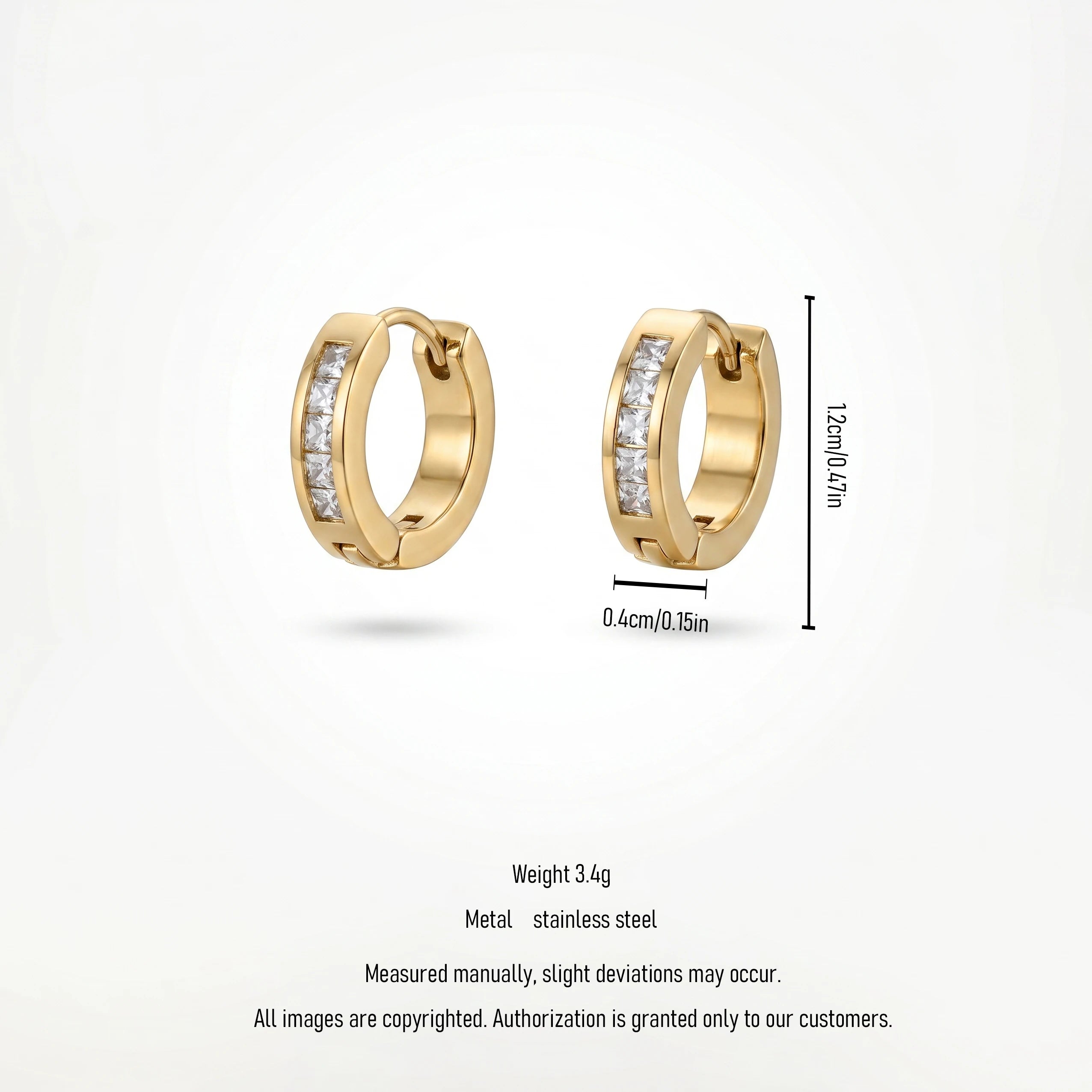 QIAOREN 12338 Princess Cut CZ Hoop Earrings Gold Stainless Steel High Polished Square Crystal Channel Set Huggies Women US EU