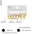 QIAOREN 14456 3 Pair Gold Stainless Steel Earrings Set, Classic Hoop, Chunky Hoop & V Shape Studs Daily Casual Fashion Jewelry