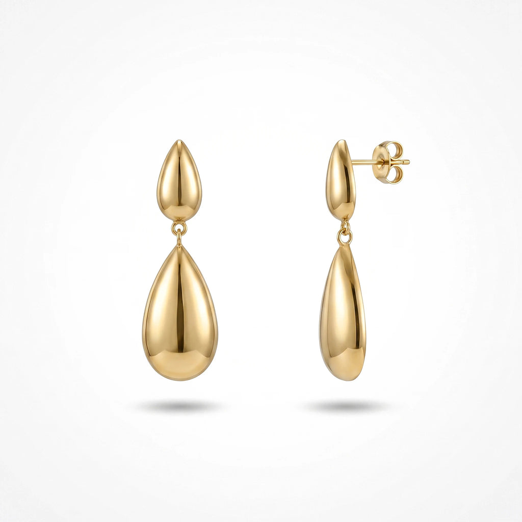 QIAOREN 13840 Gold Water Drop Stainless Steel Earrings Minimalist Waterproof Hypoallergenic Statement Jewelry Women