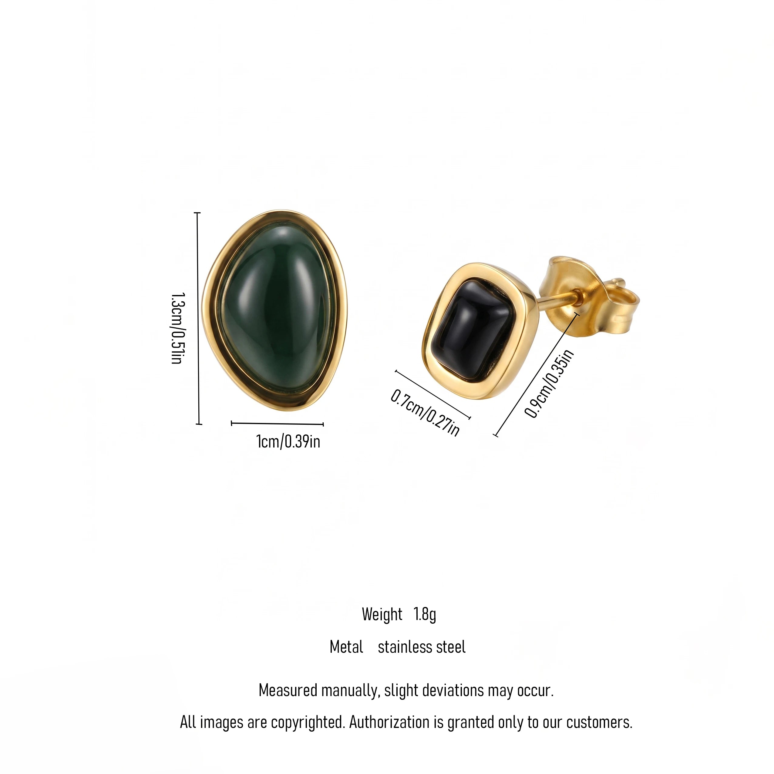 QIAOREN 13449 Gold Tone Bezel Set Oval Square Cabochon Stone Stud Earrings Multi Color Glossy Smooth Gem Ear Jewelry Gift