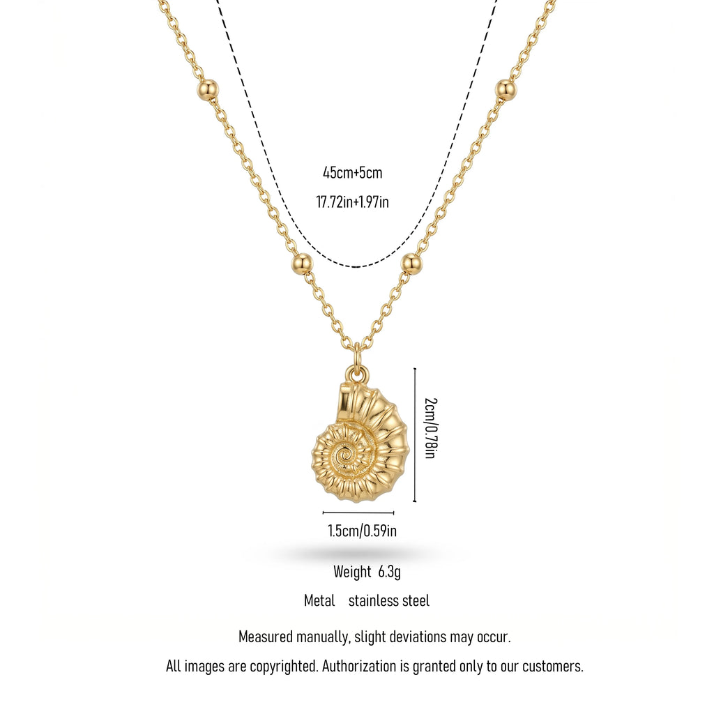 QIAOREN 11749 Ocean-inspired Spiral Shell Necklace 18K Gold Stainless Steel Boho Beach Charm Jewelry