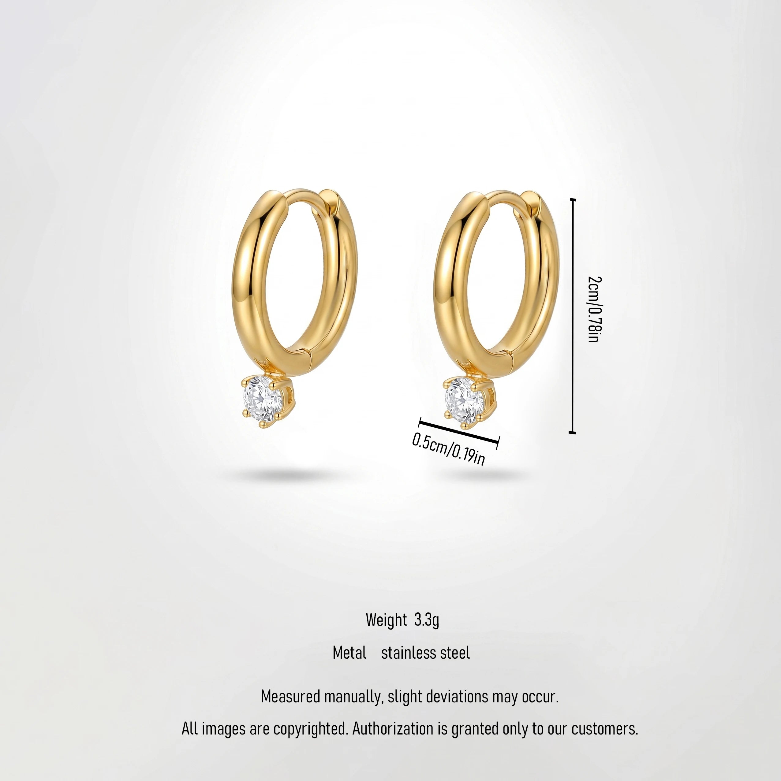 QIAOREN 12515 Stock Waterproof Tarnish Free Solitaire CZ Drop Earrings Stainless Steel Platinum Plated Small Chunky Hoops