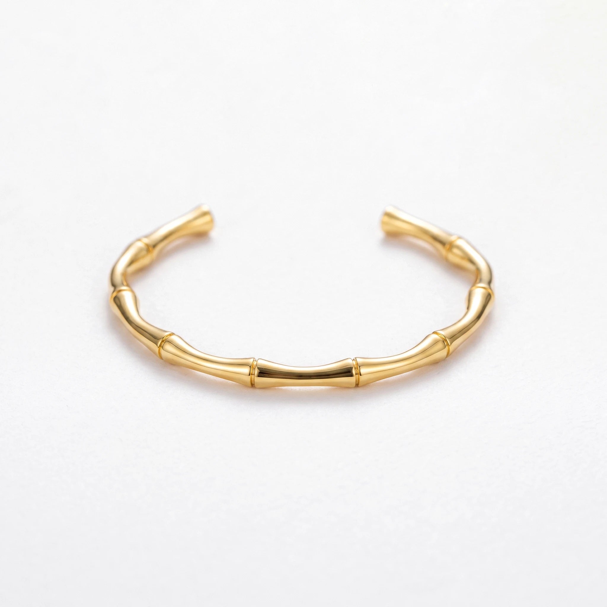 QIAOREN 12677 Sleek Segmented Bamboo Tube Adjustable Open Cuff Bracelet Tarnish Free Stainless Steel 18K Gold Wrist Ornament