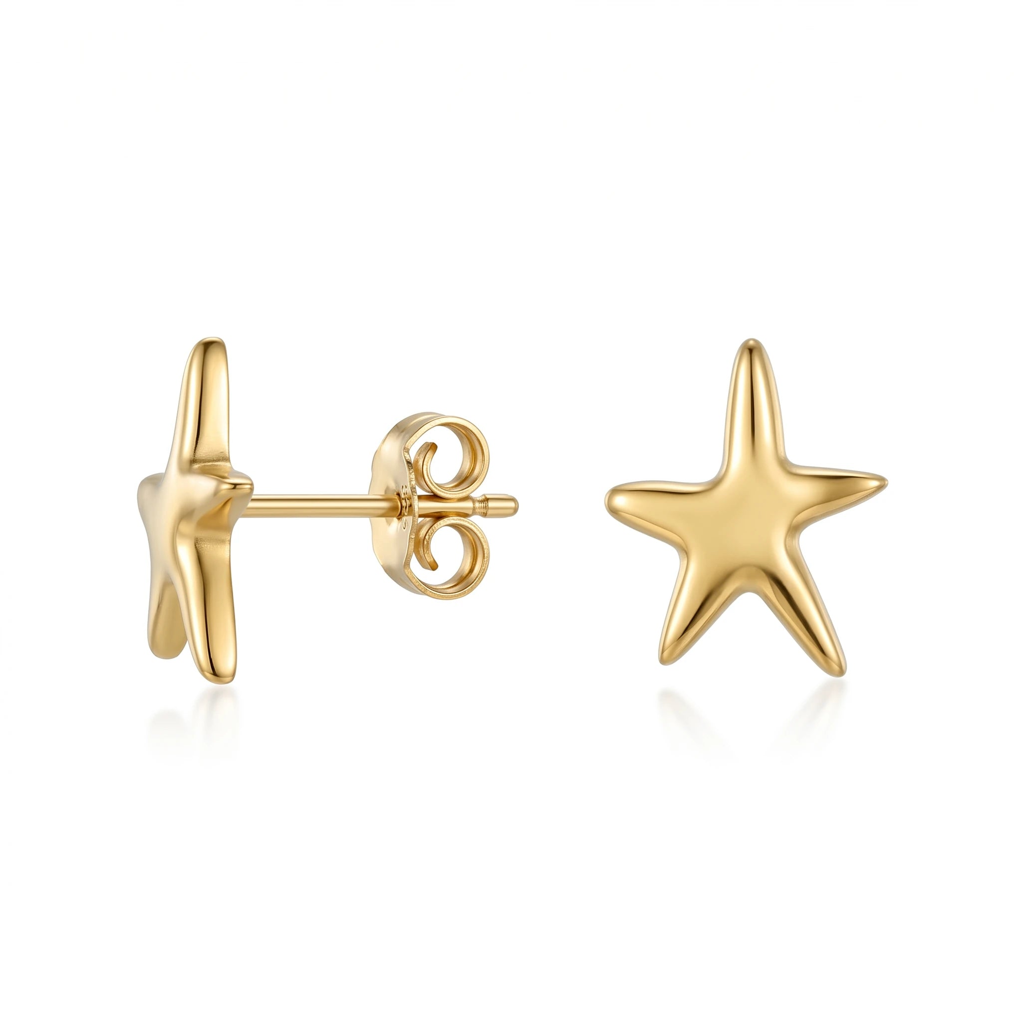 QIAOREN 10905 Tarnish Resistant Stainless Steel Starfish Earrings Hypoallergenic 18K Gold Plated Stud Earrings Trendy for Women