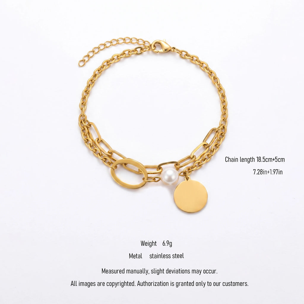 QIAOREN 11061 Stainless Steel Layered Chain Charm Bracelet Tarnish Free Waterproof Minimalist Jewelry for Women