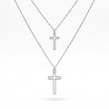 QIAOREN 11973 European Hot Sell Stainless Steel Layered Open Cross Pendant Necklace Cutout Two-Tier Cross Chain Necklaces