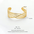 QIAOREN 12673Abstract Overlapping Curved Wire Wide Cuff Bangle Hypoallergenic Stainless Steel Gold Bracelet Party Birthday Gift