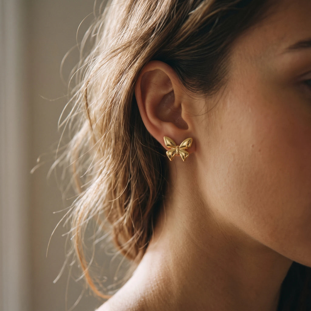 QIAOREN 14555 Stainless Steel Butterfly Stud Earrings Gold Tone Cute Fashion Earrings Waterproof Hypoallergenic Jewelry