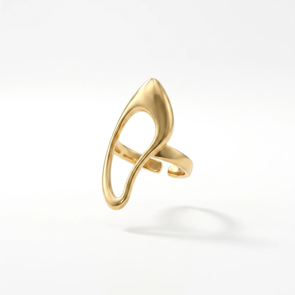 QIAOREN 14284-93 Abstract Irregular Wavy Open Cuff Ring Set, Adjustable Stackable Statement Rings, Stainless Steel Jewelry Gift