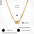 QIAOREN 14148 Oval Pendant Snake Chain Necklace, Textured C&D Herringbone Chain Jewelry Gift for Daily Fashion Outfits