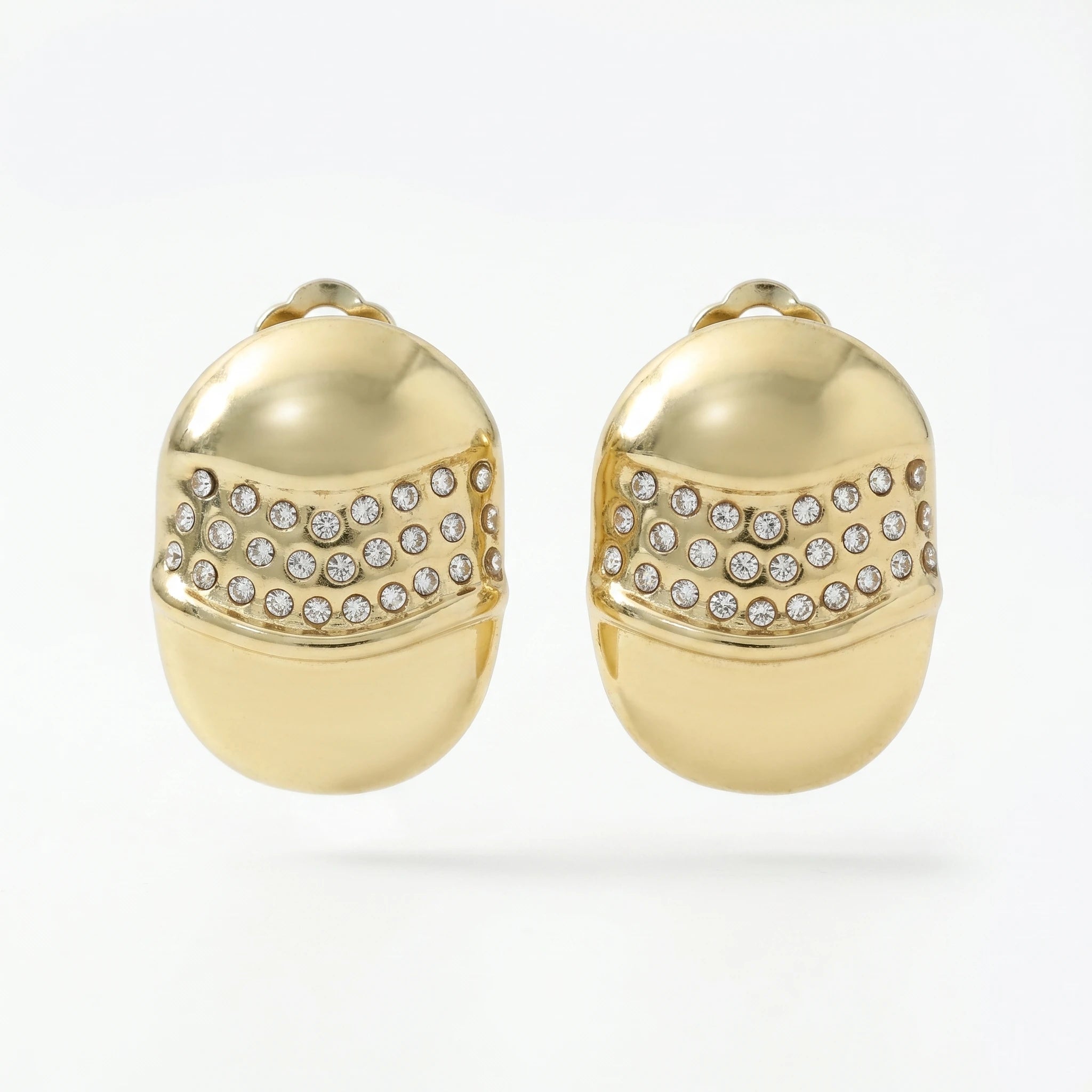 QIAOREN 12431Ready to Ship Chunky Oval Dome Stud Earrings Gold Stainless Steel Vintage 90s Capsule Pave CZ Statement Studs US EU