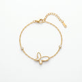 QIAOREN 13767 Thin Oval Link Chain Bracelet with Beaded Border White Mother of Pearl Butterfly Charm & Two Side Round Zircon