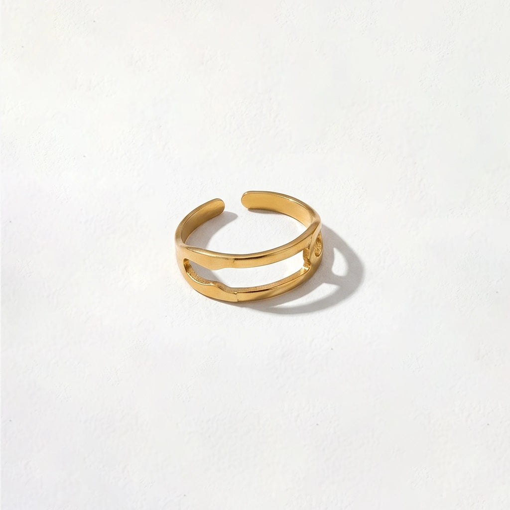 QIAOREN 5Pcs 18K Gold Plated Stainless Steel Adjustable Open Ring Set Spiral Wave Stackable Statement Rings for Women