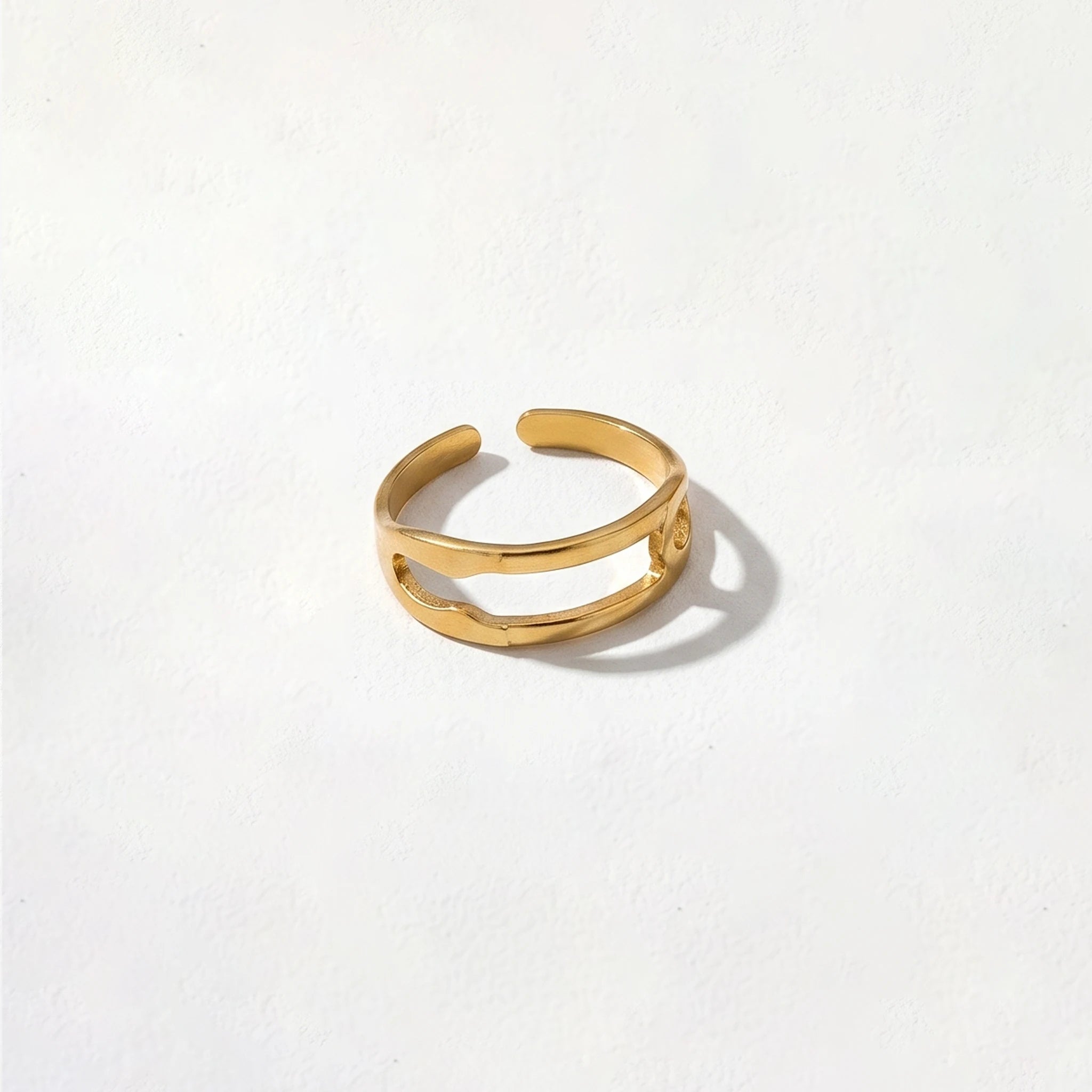 QIAOREN 5Pcs 18K Gold Plated Stainless Steel Adjustable Open Ring Set Spiral Wave Stackable Statement Rings for Women
