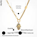 QIAOREN 14416 Mixed Link Chain Hamsa Hand Enamel Pendant Necklace, Stainless Steel Necklace Jewelry Gift for Daily Outfits