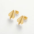 QIAOREN 13223 Gold Plated Ginkgo Leaf Stud Earrings for Women Stainless Steel Minimalist Nature Fashion Jewelry