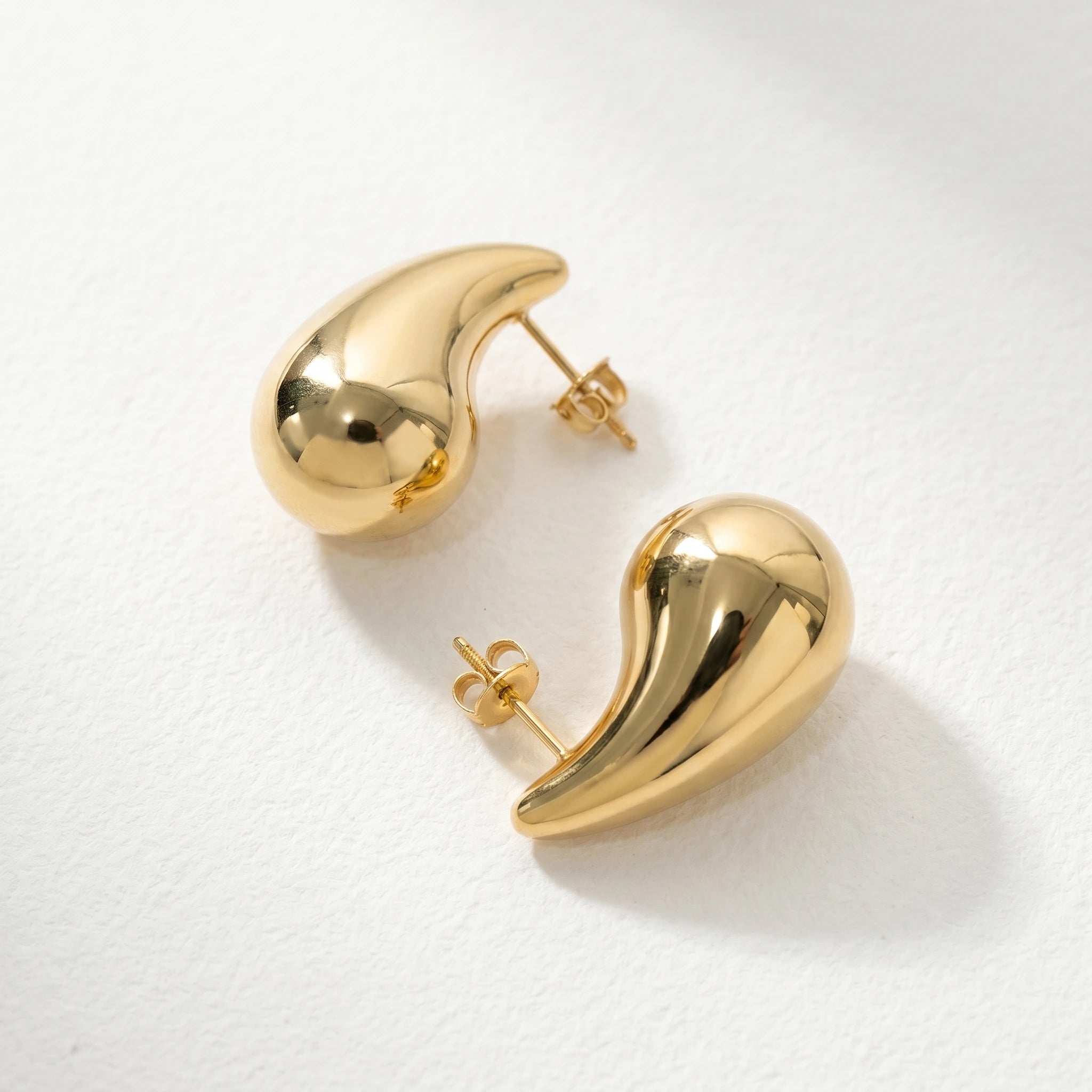 QIAOREN 12279 Waterproof Tarnish Free Puffy Teardrop Earrings Gold Stainless Steel Mirror Polish Smooth Waterdrop Studs US EU