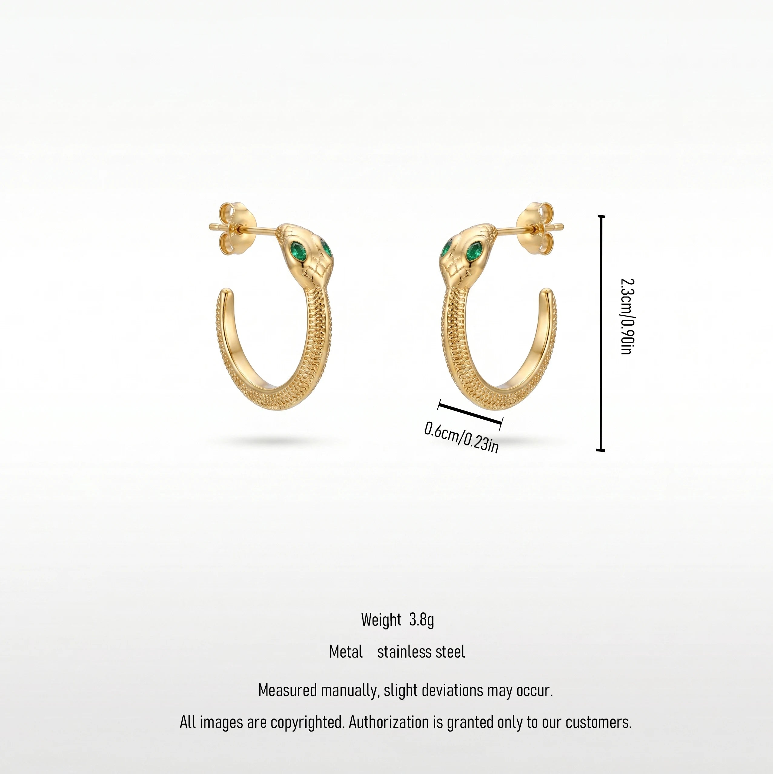 QIAOREN 12336 Gothic Geometric Snake Hoop Earrings 18K Gold Plated Stainless Steel Textured Scale Serpent C Hops Medusa Party