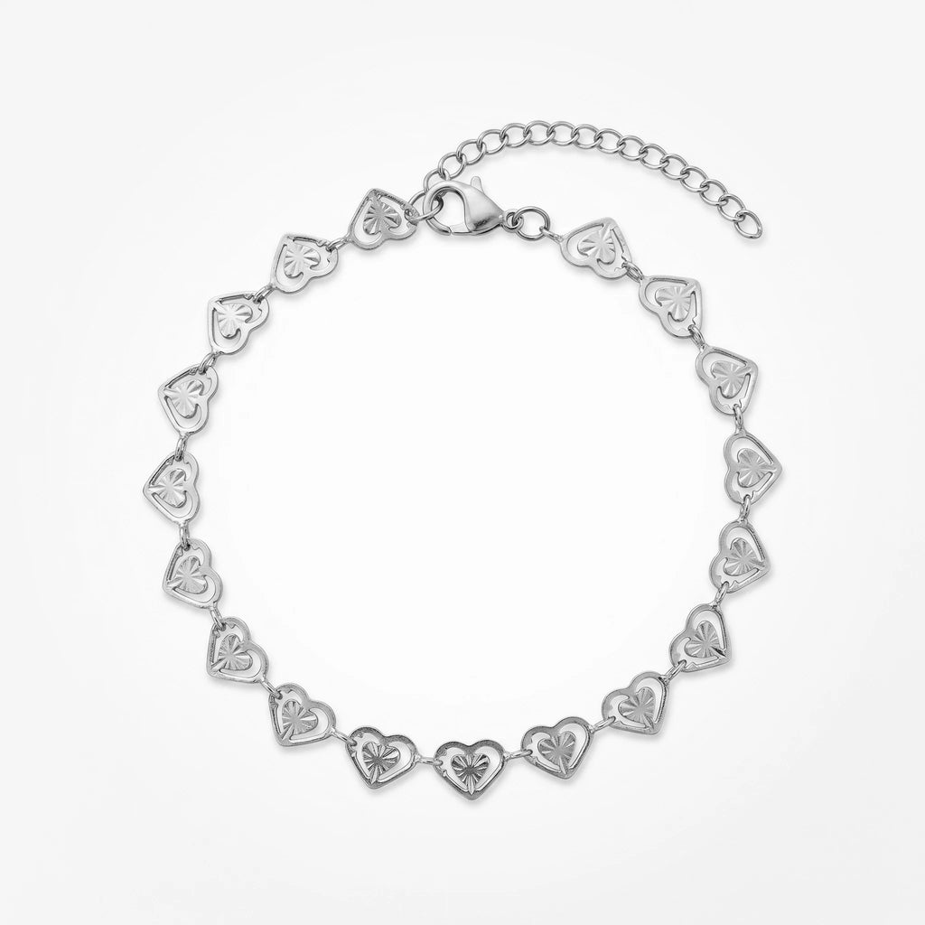 QIAOREN 11081 Elegant Gold Heart Link Bracelet Stainless Steel Waterproof Romantic Minimalist Bracelet for Women Jewelry Gift
