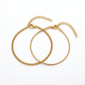 QIAOREN 10596 18K Gold Plated 2PCS Curb & Herringbone Chain Bracelet Set Stainless Steel Tarnish Free