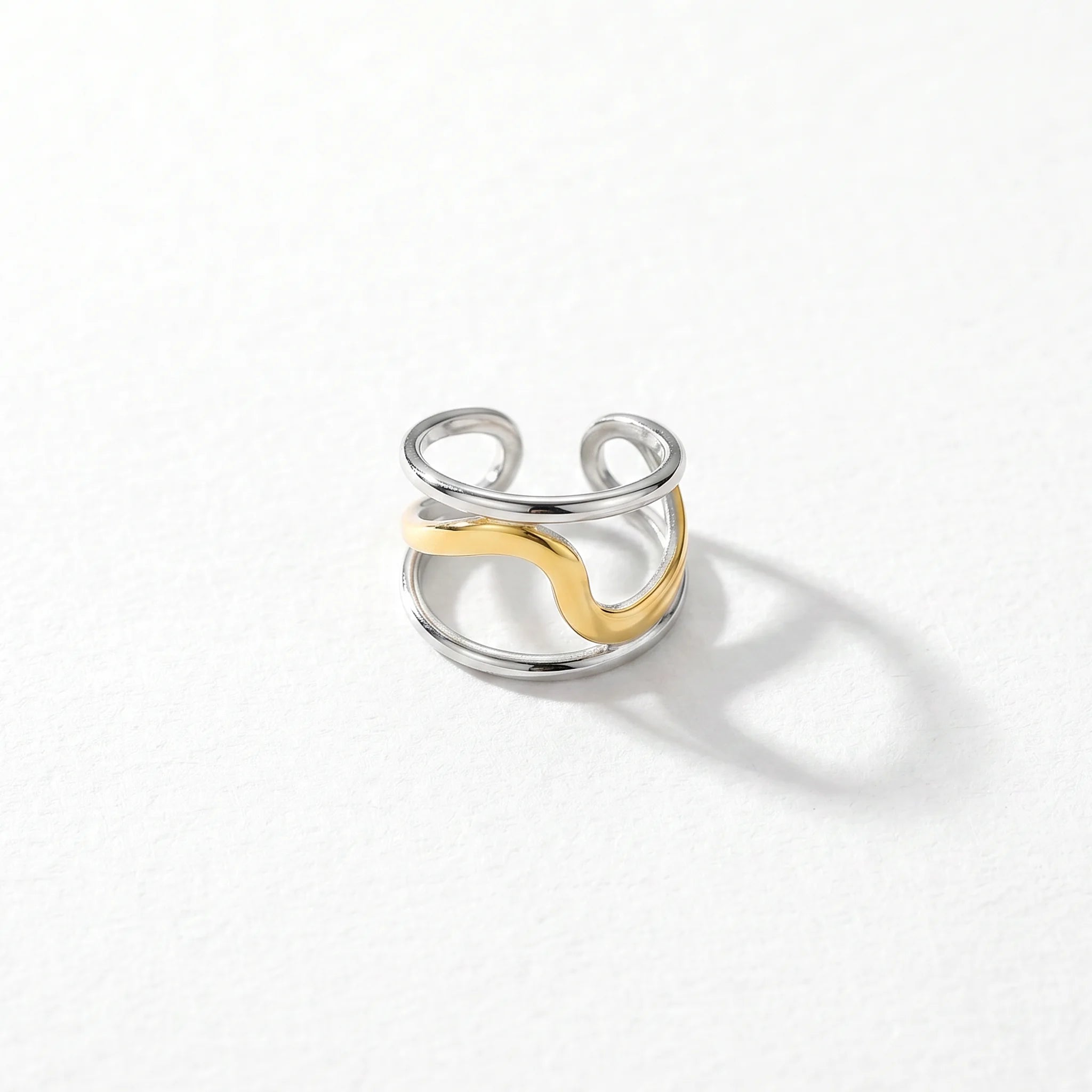 QIAOREN 12954-58 Gold Plated Stainless Steel Two Tone Snake Star Adjustable Rings Set Tarnish Free Waterproof Jewelry