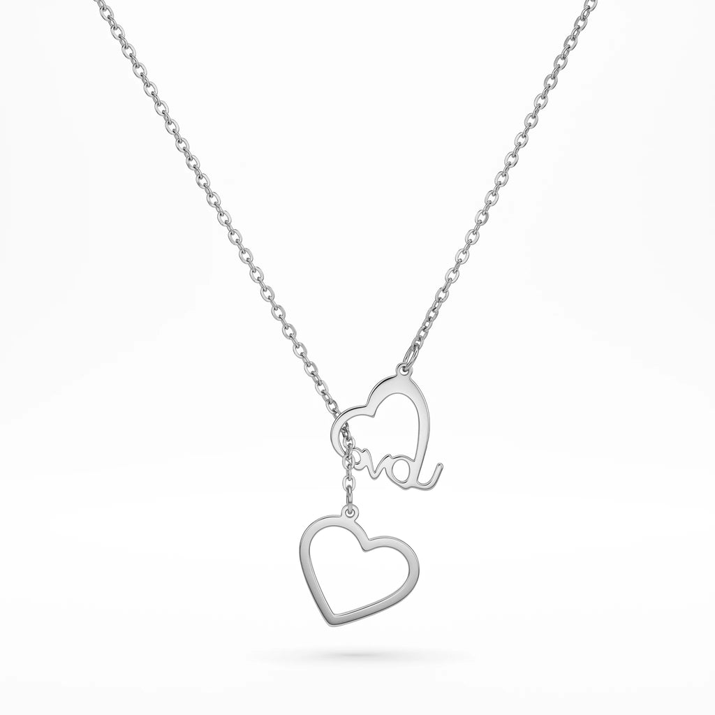 QIAOREN 11984 Trend Anniversary Jewelry Stainless Steel Double Heart Necklace  Love Cutout Pendant Delicate Chain Necklaces