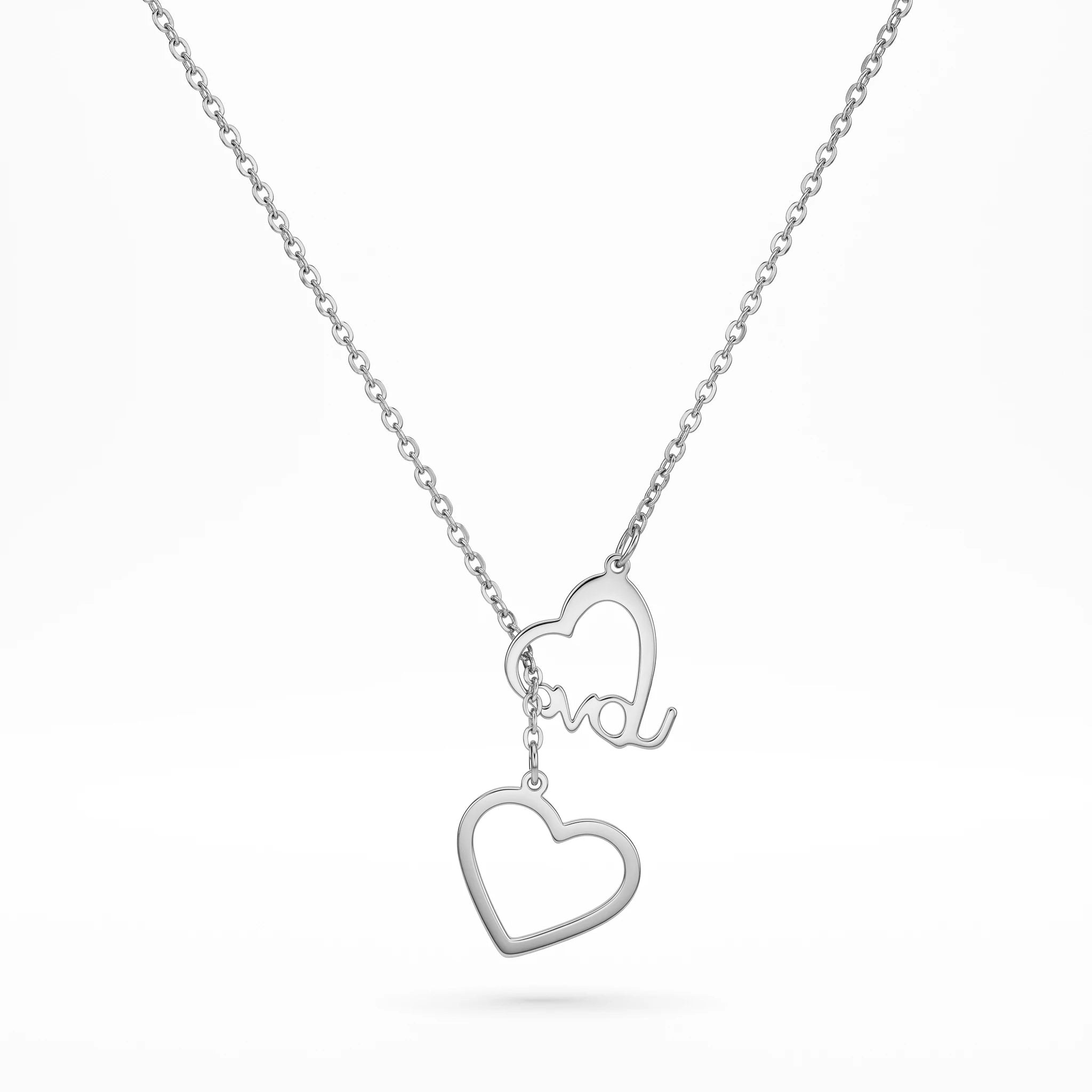 QIAOREN 11984 Trend Anniversary Jewelry Stainless Steel Double Heart Necklace  Love Cutout Pendant Delicate Chain Necklaces