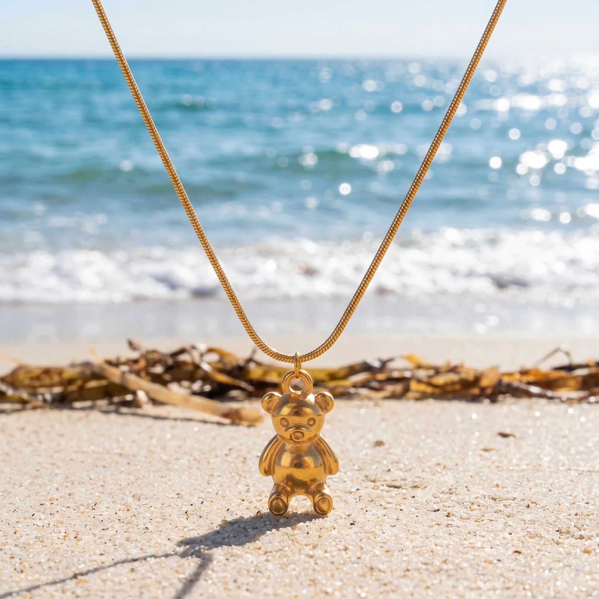 QIAOREN 14376 Cute 3D Teddy Bear Pendant Snake Chain Necklace, Stainless Steel Necklace Jewelry Gift for Daily Fashion Outfits