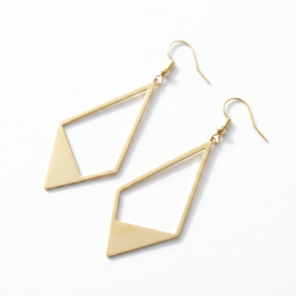 QIAOREN 10937 Hypoallergenic Stainless Steel Geometric Women's Earrings 18K Gold Plated Waterproof Tarnish Resistant Pendant