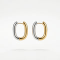 QIAOREN 12451 Niche Mixed Metal Two Color U Shape Hoop Earrings Stainless Steel PVD Plated No Fade Glossy Chunky Ear Rings Gift