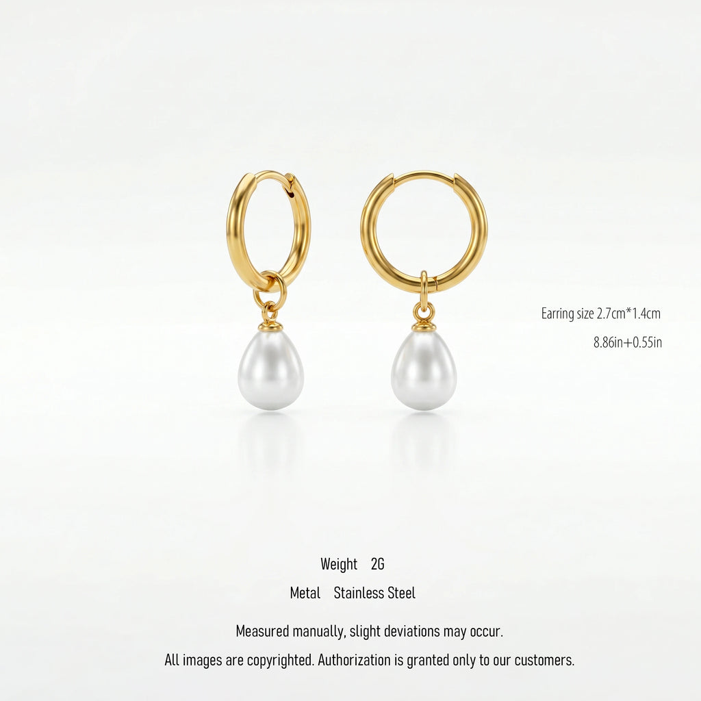 QIAOREN 10621 Teardrop Pearl Drop Earrings 18K Gold Plated Stainless Steel Waterproof Tarnish Free Dangle Trendy Party for Women
