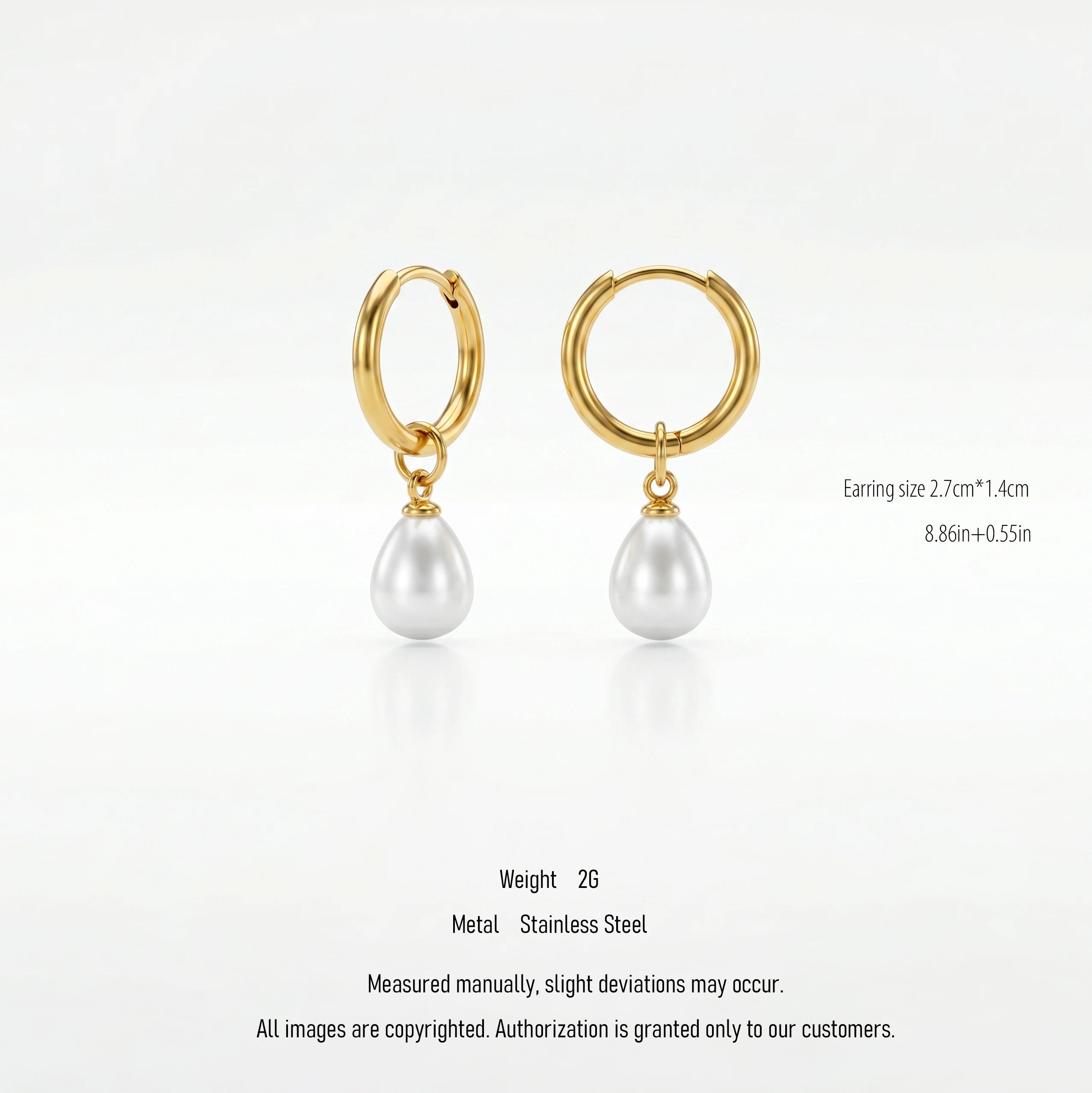 QIAOREN 10621 Teardrop Pearl Drop Earrings 18K Gold Plated Stainless Steel Waterproof Tarnish Free Dangle Trendy Party for Women
