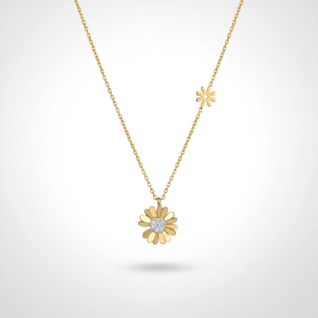 QIAOREN 13949 Stainless Steel Daisy Flower Pendant Necklace Waterproof Hypoallergenic Minimalist Jewelry for Women