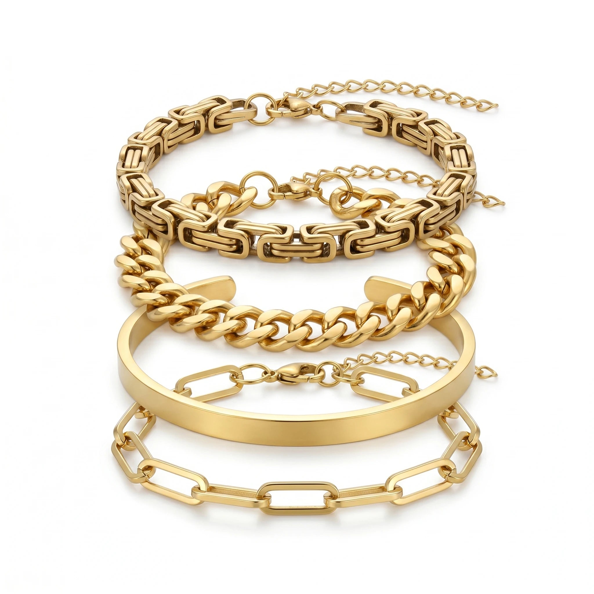 QIAOREN 11527 Modern Stackable Gold Chain Bracelet Set 18K Plated Stainless Steel for Women