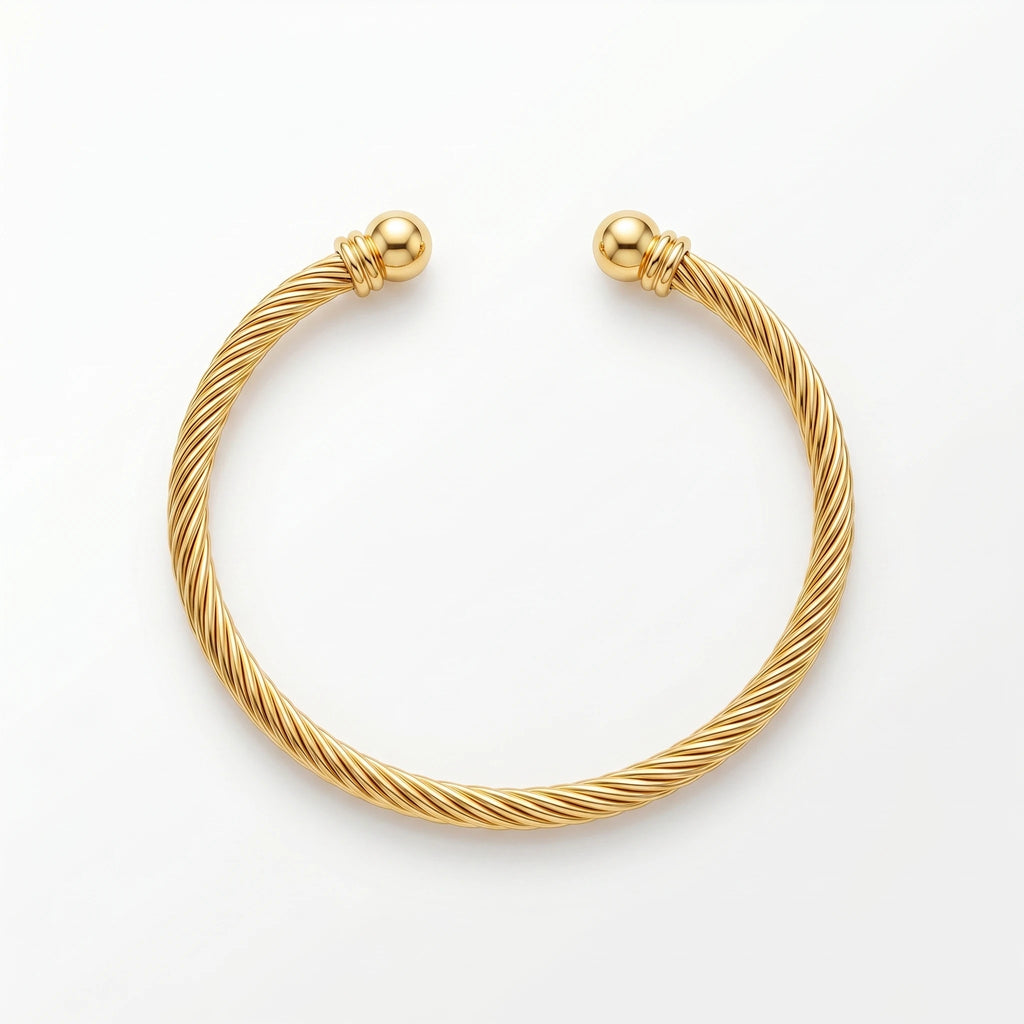 QIAOREN 10723 Trendy Rope Twist Pattern Chain & Link Bracelet 18K Gold Plated Stainless Steel Adjustable Unisex Everyday Staple