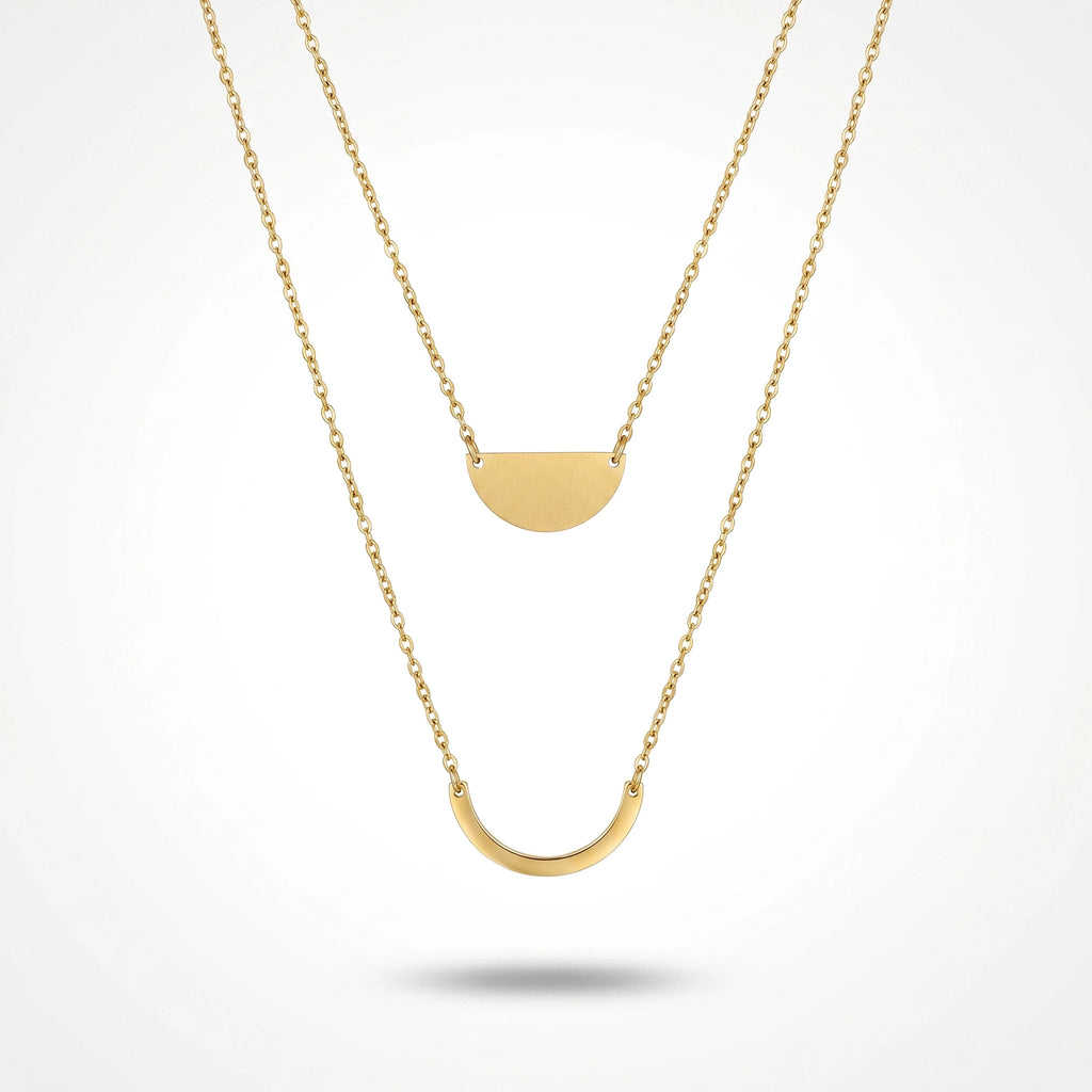 QIAOREN 11965 Wholesale 18K Gold Plated Stainless Steel Layered Necklace Double Curved Half Moon Trend Women Daily Jewelry