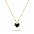 QIAOREN 11986 18K Stainless Steel Pixel Heart Pendant Necklace Black Enamel Inlay Beaded Cable Chain Retro Game Style Jewelry