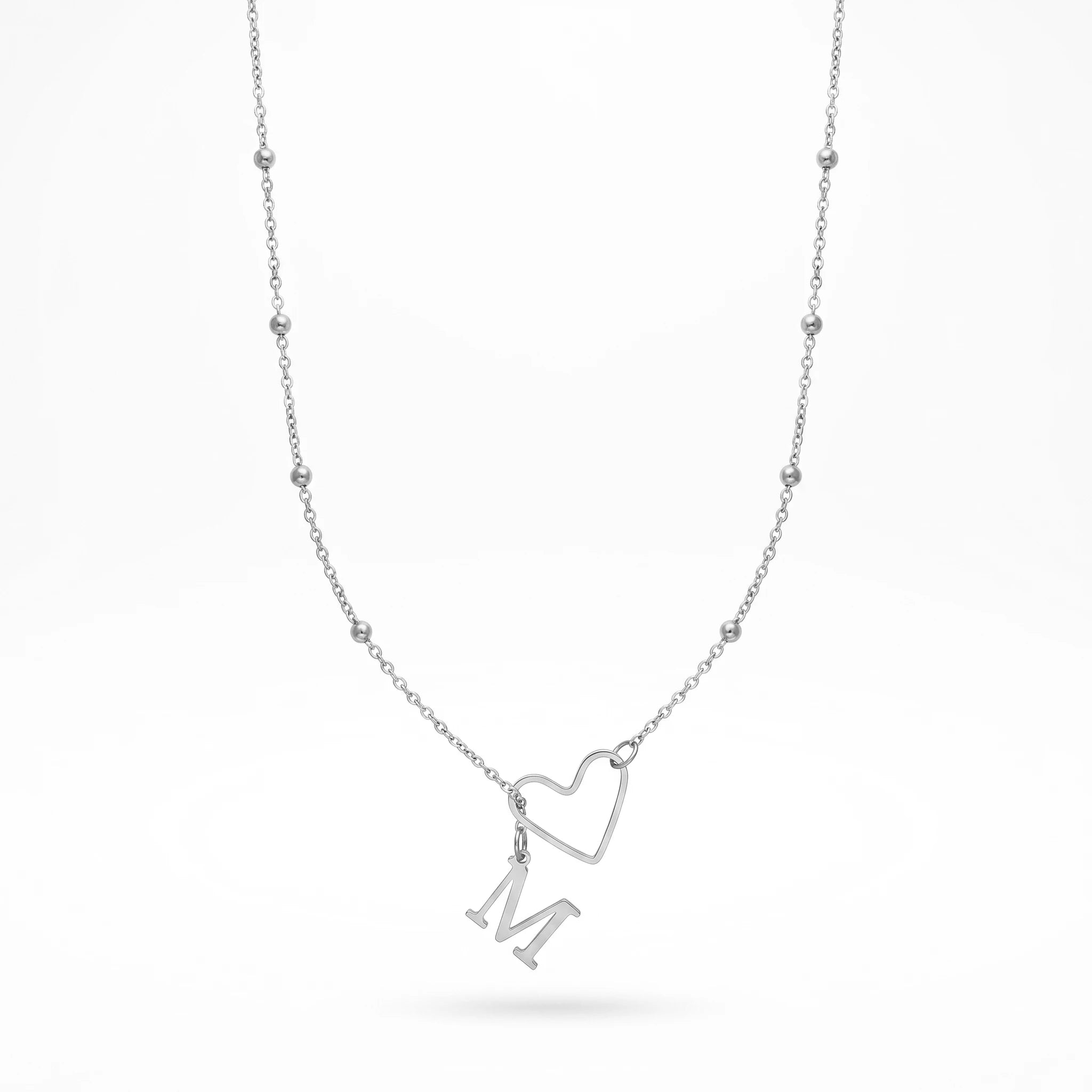 QIAOREN Wholesale A-Z 26 Letter Initial Necklace Stainless Steel Heart Alphabet Pendant Gold Silver Personalized Jewelry