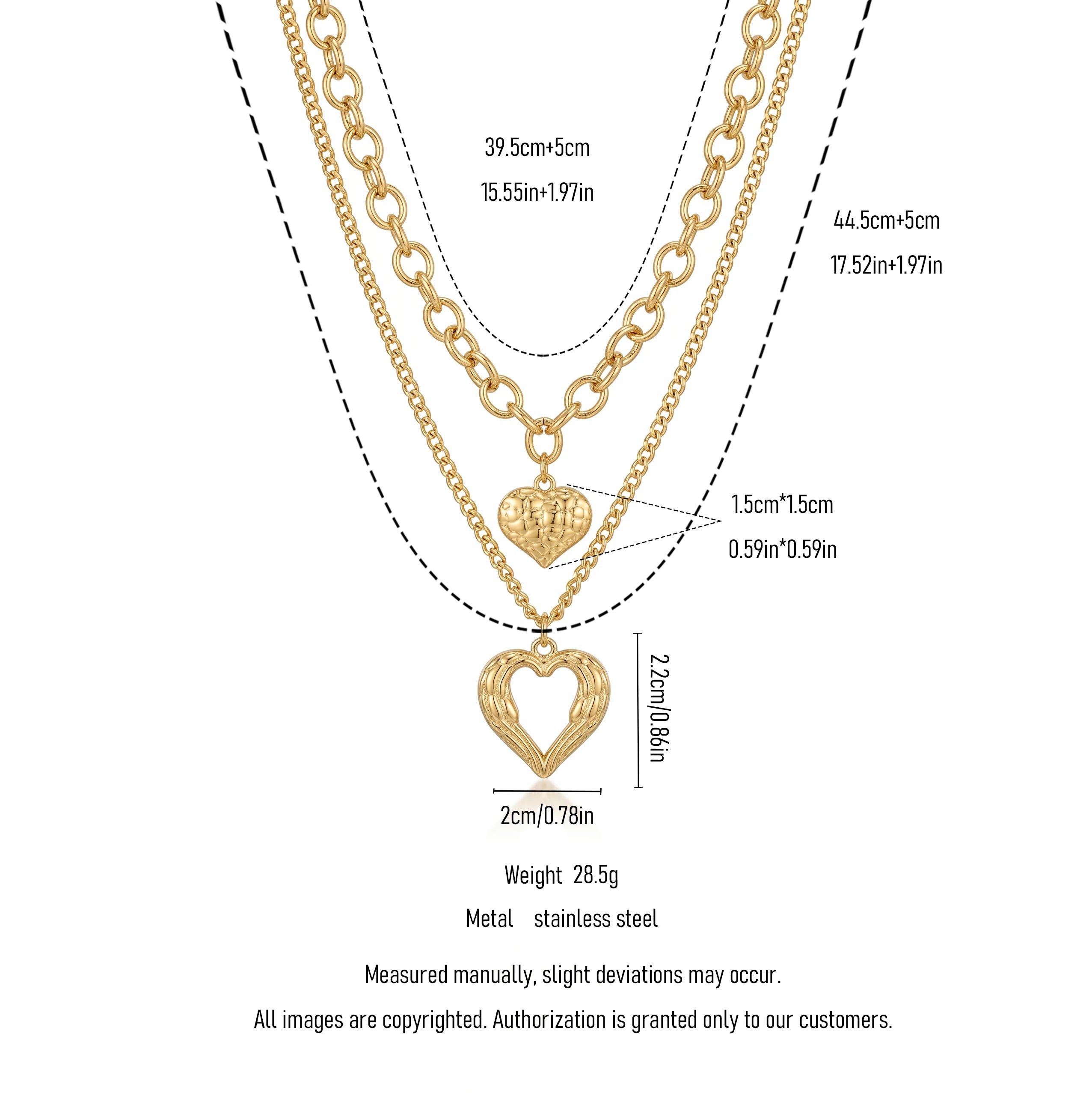 QIAOREN 11505 Stainless Steel Double Layer Heart Necklace Wing Hollow Heart Pendant Adjustable Gold Stack Jewelry for Women
