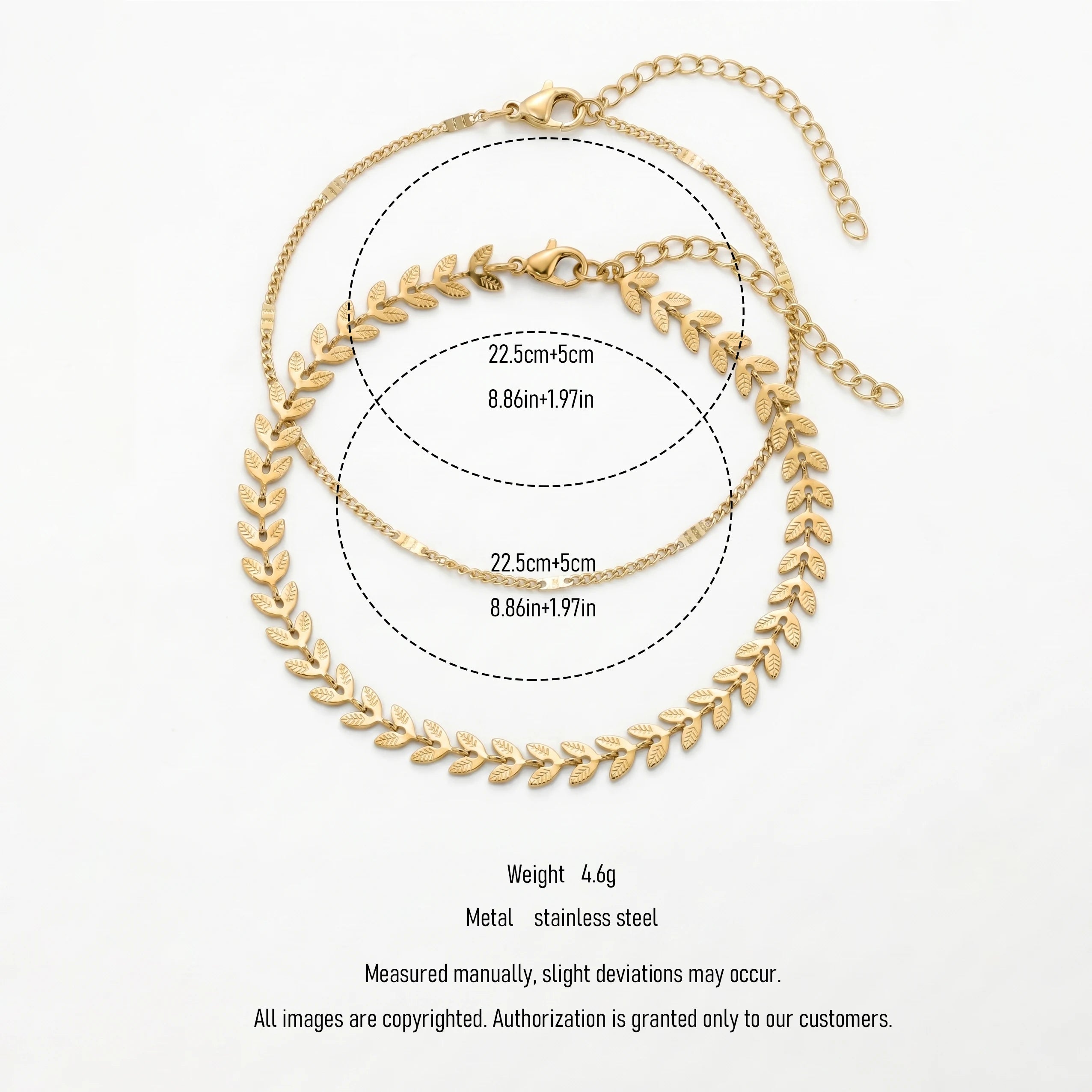 QIAOREN 11513 18K Gold Plated Stainless Steel Olive Leaf Layered Anklet Waterproof Adjust Ankle Bracelet Women BeachJewelry