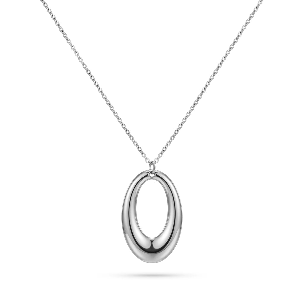 QIAOREN 10594 Oval Hollow Pendant Link Chain Necklace 18K Gold Plated Stainless Steel Waterproof Tarnish Free Jewelry for Women