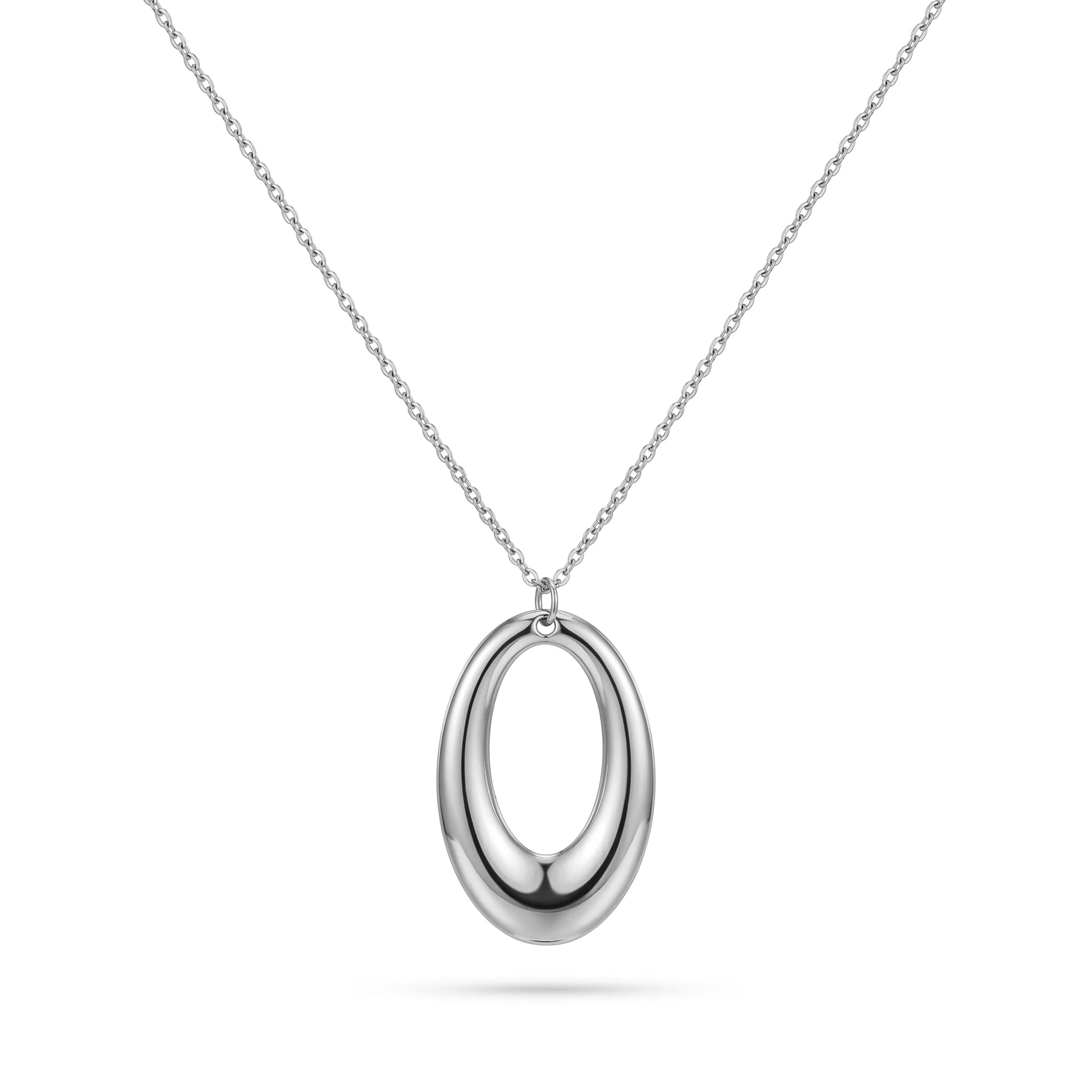 QIAOREN 10594 Oval Hollow Pendant Link Chain Necklace 18K Gold Plated Stainless Steel Waterproof Tarnish Free Jewelry for Women