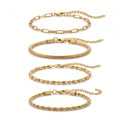 QIAOREN 11503 Waterproof Tarnish Resistant 18K Gold Plated Stainless Steel 4pcs Layering Bracelet Set