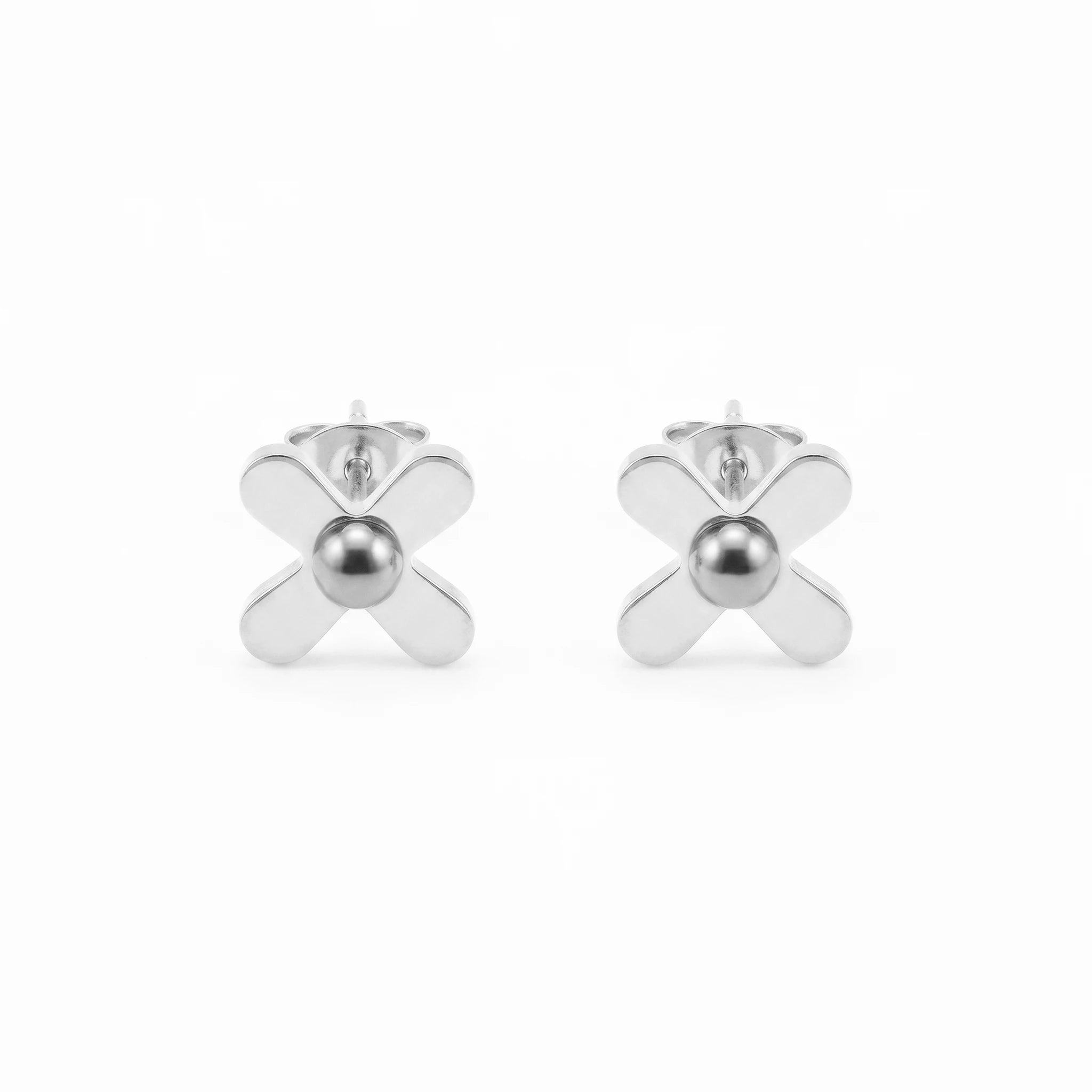 QIAOREN 11774  Ins Chic Solid Cross With Central Ball Stainless Steel Stud Earrings Gold Trend Accessory for American European