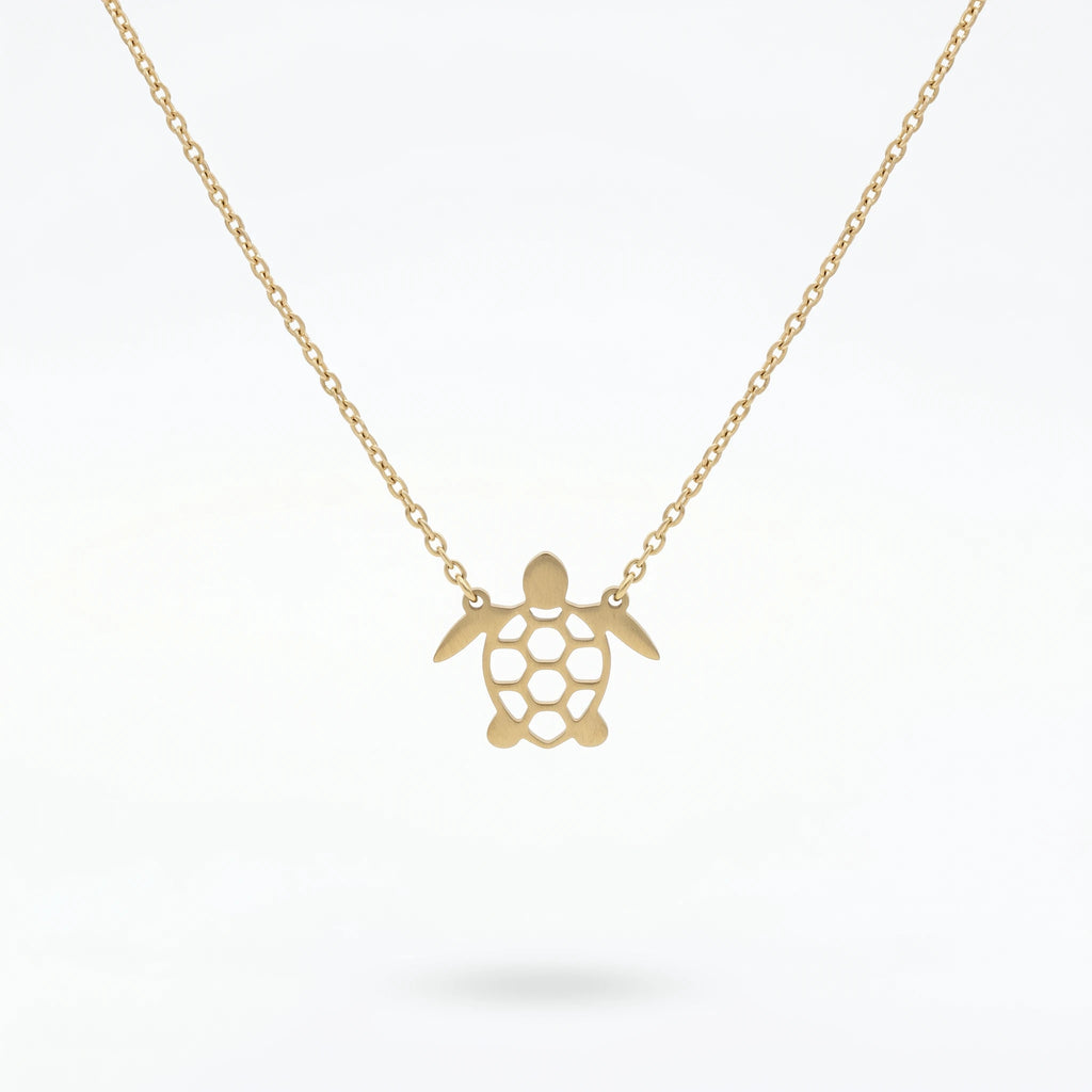 QIAOREN 11329 Women's Trendy 18K Gold Plated Hollow Sea Turtle Pendant Necklace Stainless Steel Tarnish Free Waterproof Jewelry