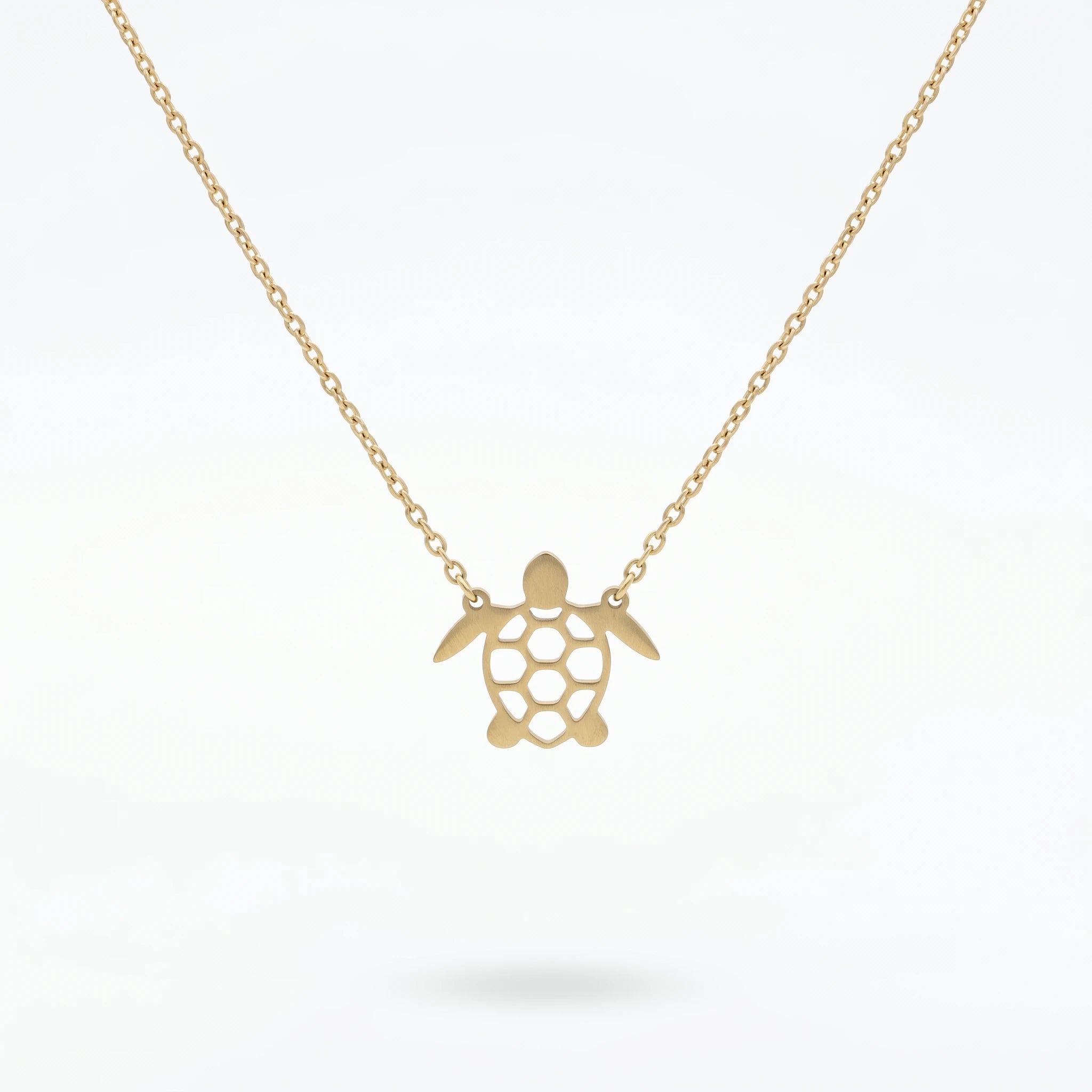QIAOREN 11329 Women's Trendy 18K Gold Plated Hollow Sea Turtle Pendant Necklace Stainless Steel Tarnish Free Waterproof Jewelry