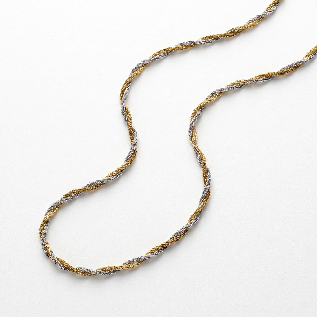 QIAOREN 13544 Two Tone Twisted Sparkling Chain Necklace, Interwoven Gold Silver Glitter Rope Chain